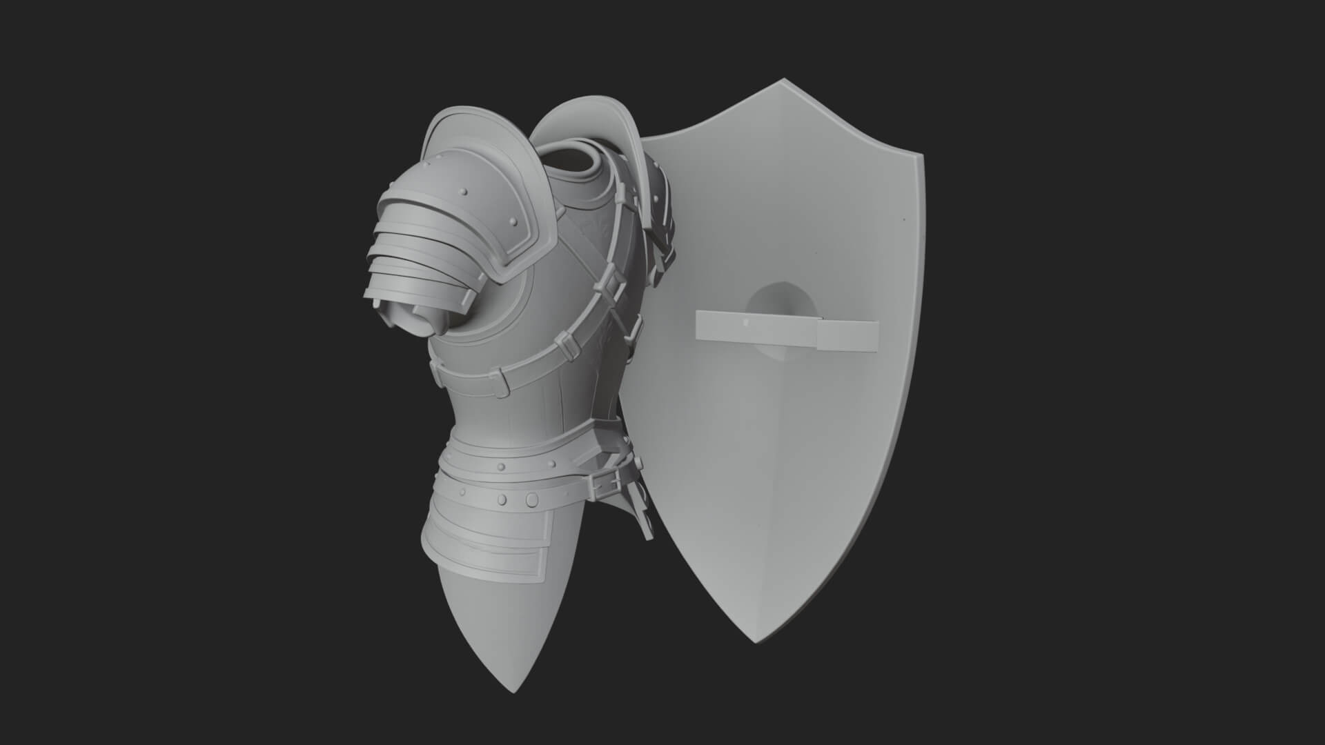 Pauldron Mounted Kite Shield Model Design 2 3D Print Model 3D Model