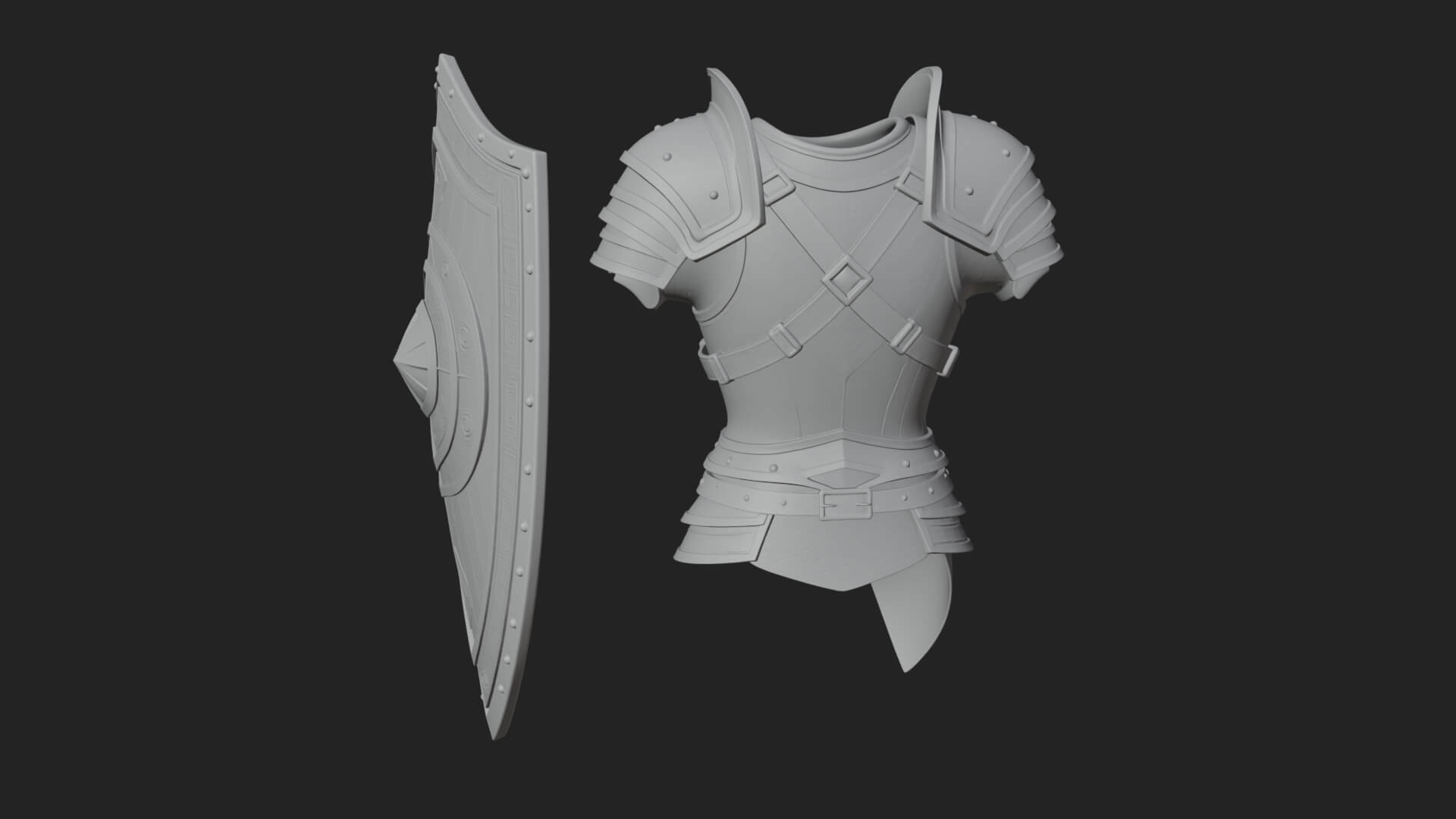 Pauldron Mounted Kite Shield Model Design 2 3D Print Model 3D Model
