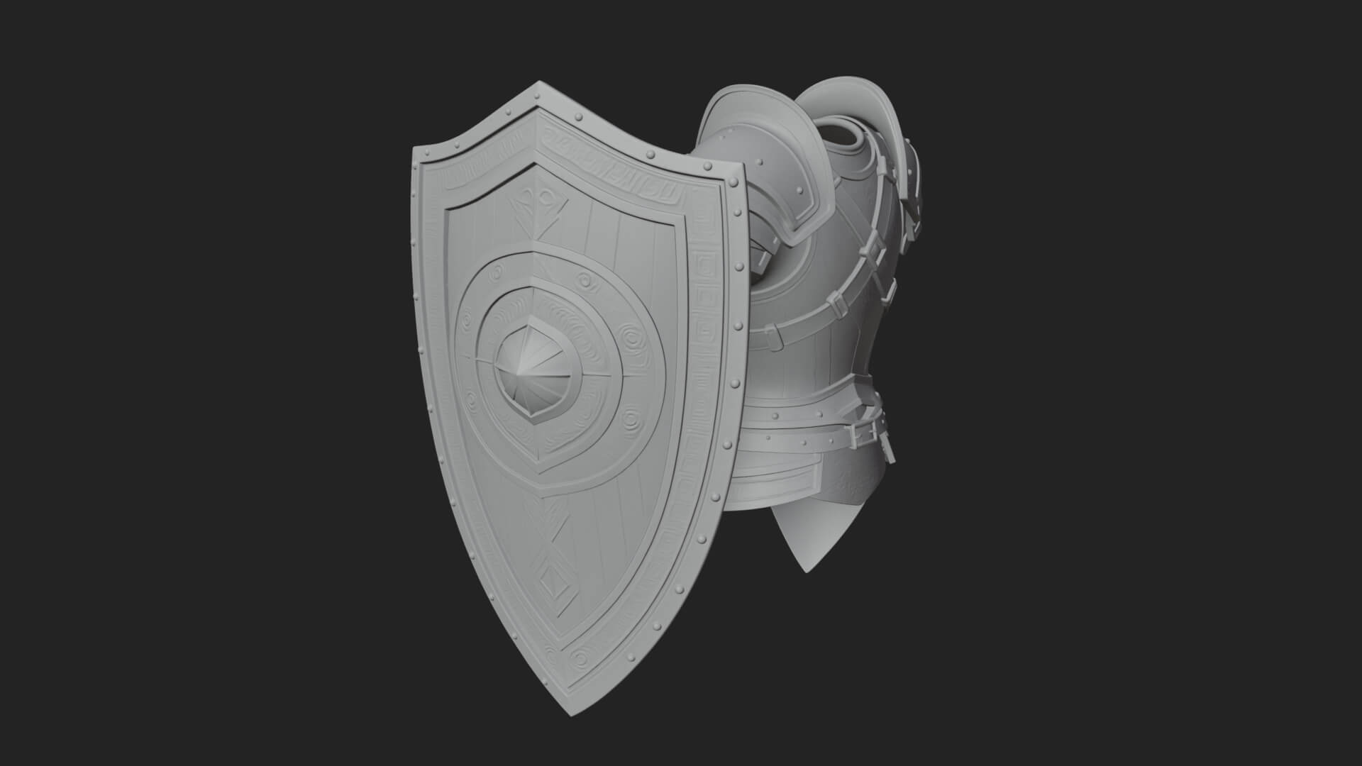 Pauldron Mounted Kite Shield Model Design 2 3D Print Model 3D Model