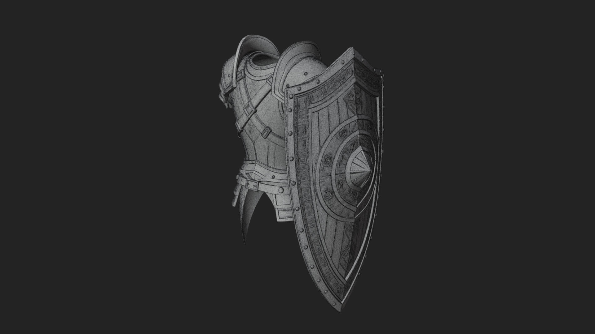 Pauldron Mounted Kite Shield Model Design 2 3D Print Model 3D Model