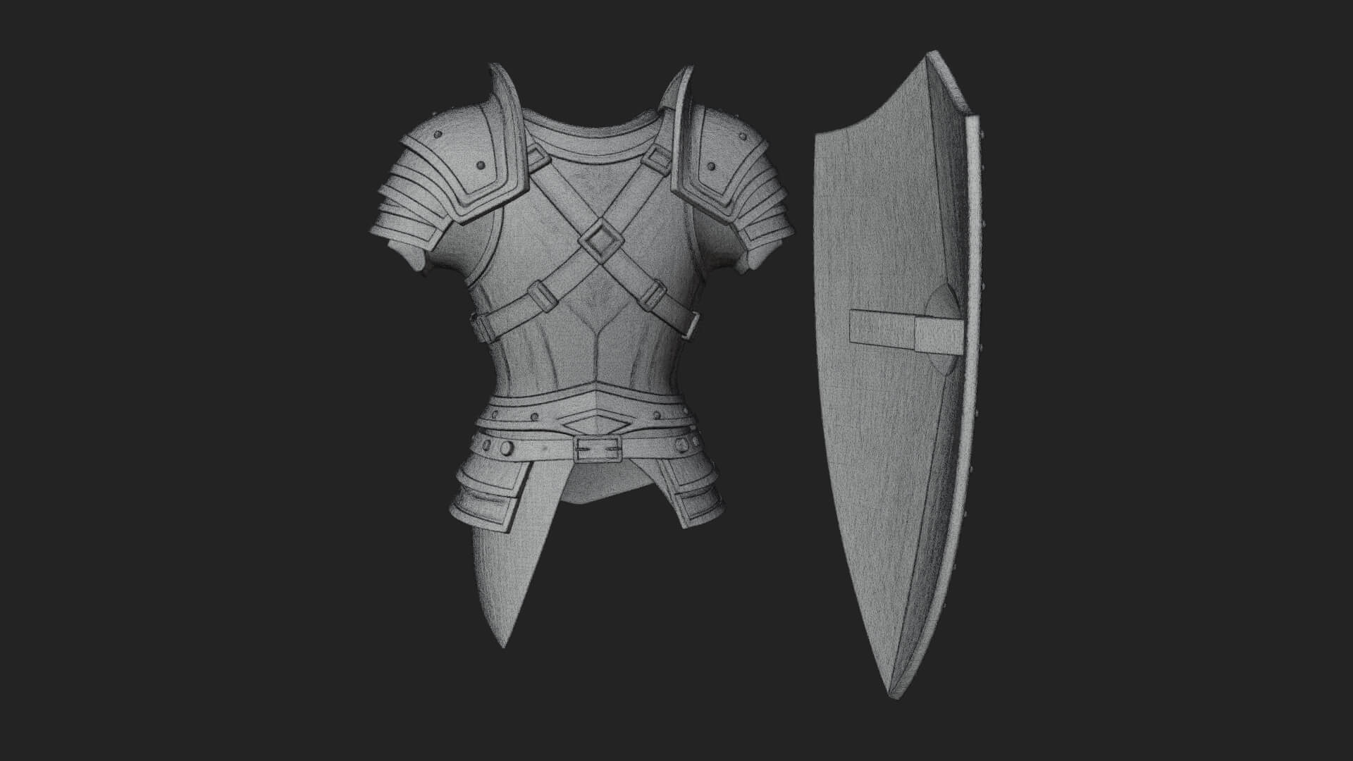 Pauldron Mounted Kite Shield Model Design 2 3D Print Model 3D Model