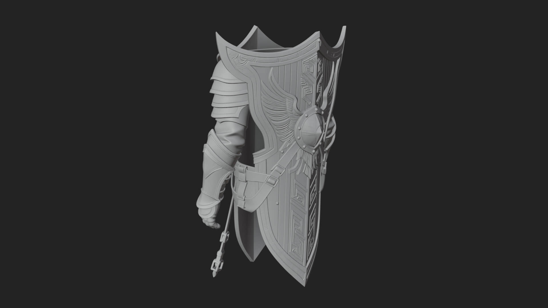 Pauldron Mounted Kite Shield Model Design 4 3D Print Model 3D Model