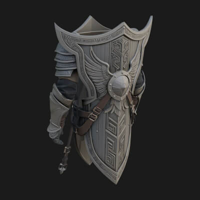 Pauldron Mounted Kite Shield Model Design 4 3D Print Model