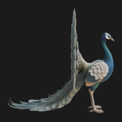 Peacock Bird Statue Design 3 3D Print Model