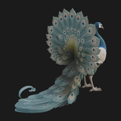 Peacock Bird Statue Design 4 3D Print Model