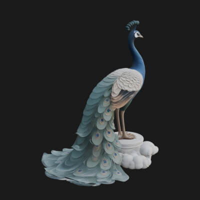 Peacock on Cloud Statue Design 2 3D Print Model