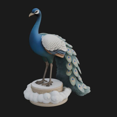 Peacock on Hand Pedestal Statue Design 1 3D Print Model