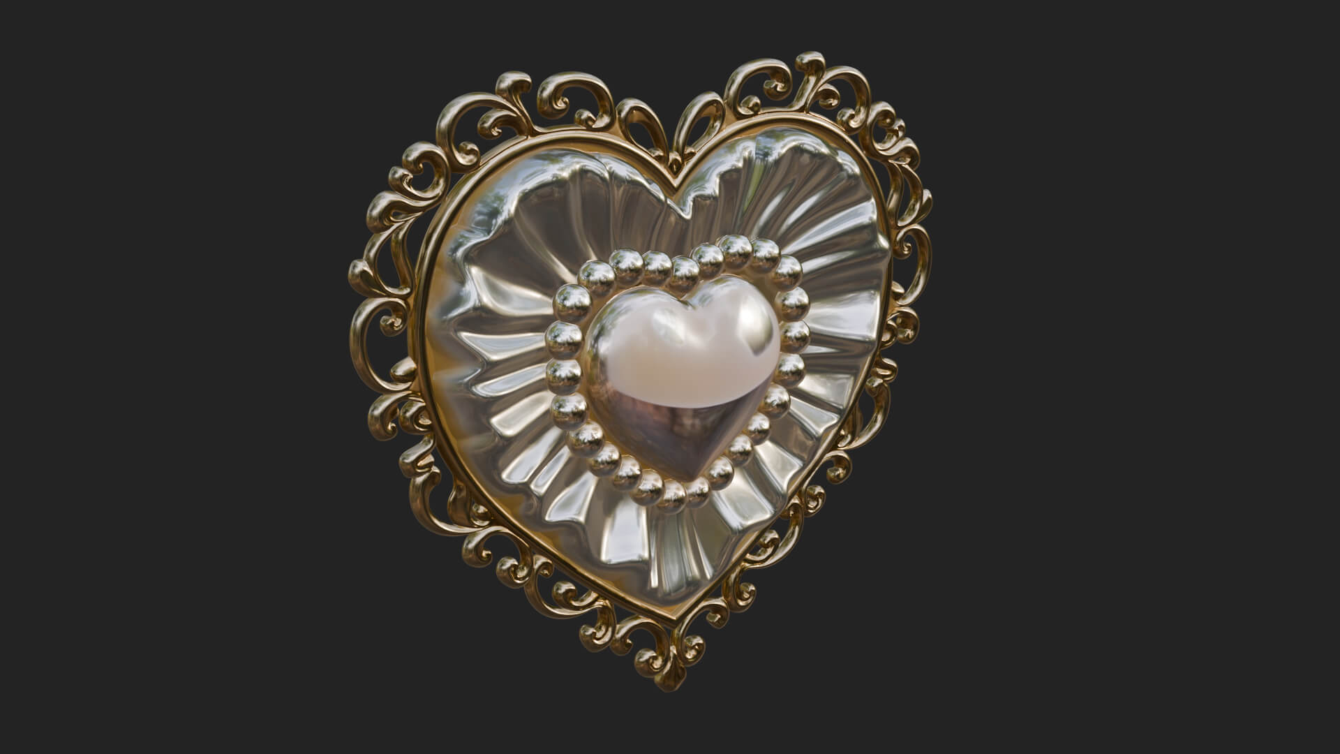 Pearl Centered Heart Frame Ornament Design 1 3D Print 3D Model