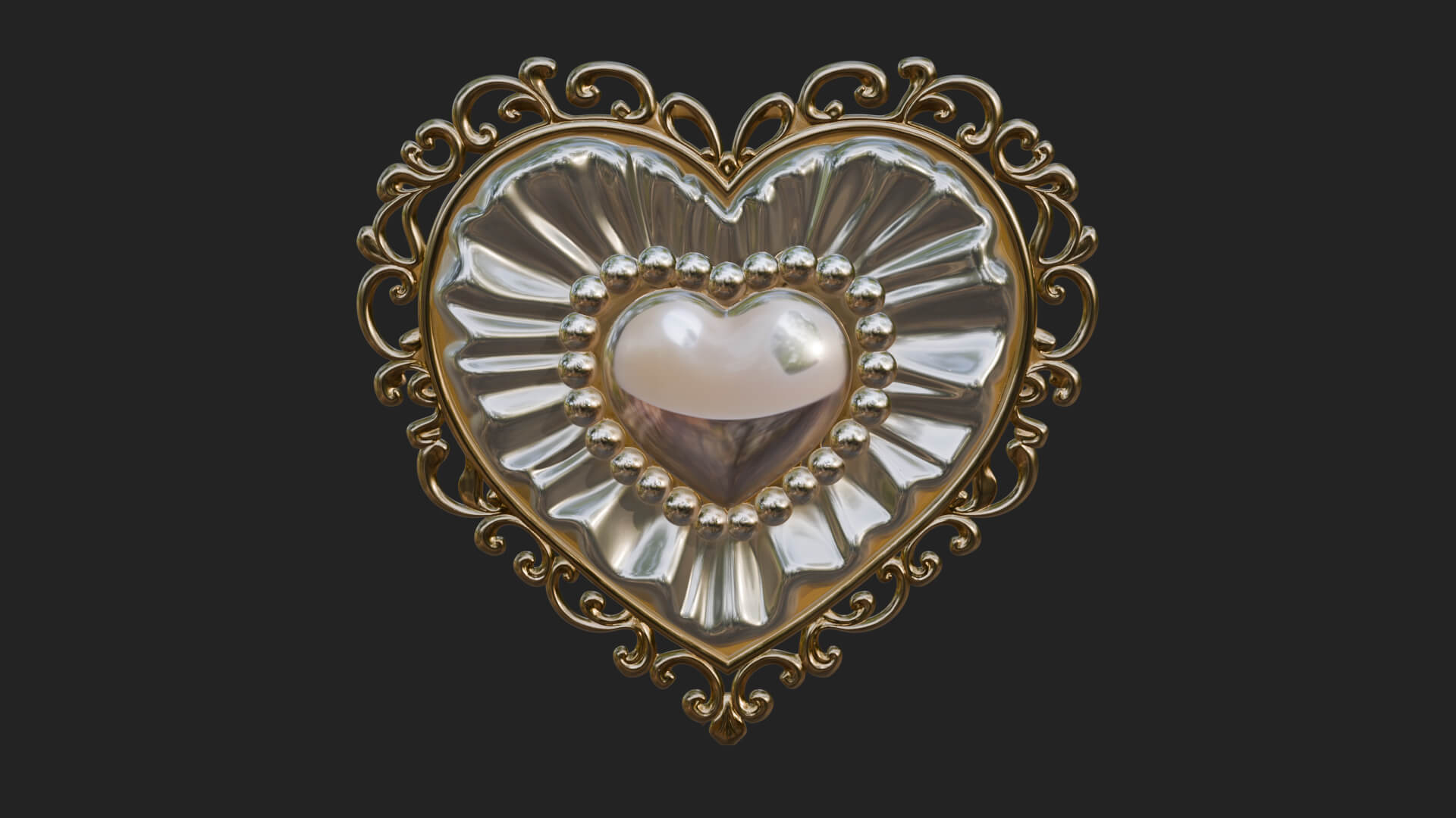 Pearl Centered Heart Frame Ornament Design 1 3D Print 3D Model