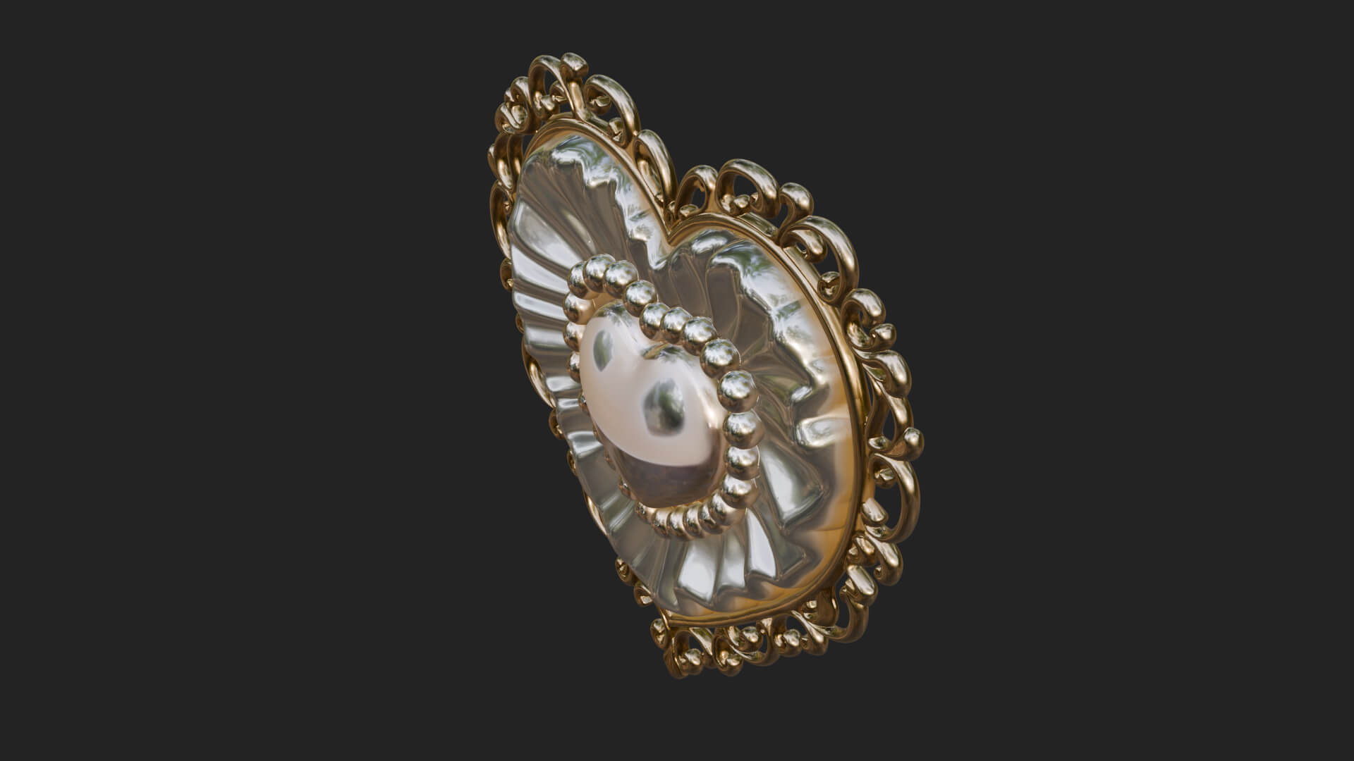Pearl Centered Heart Frame Ornament Design 1 3D Print 3D Model