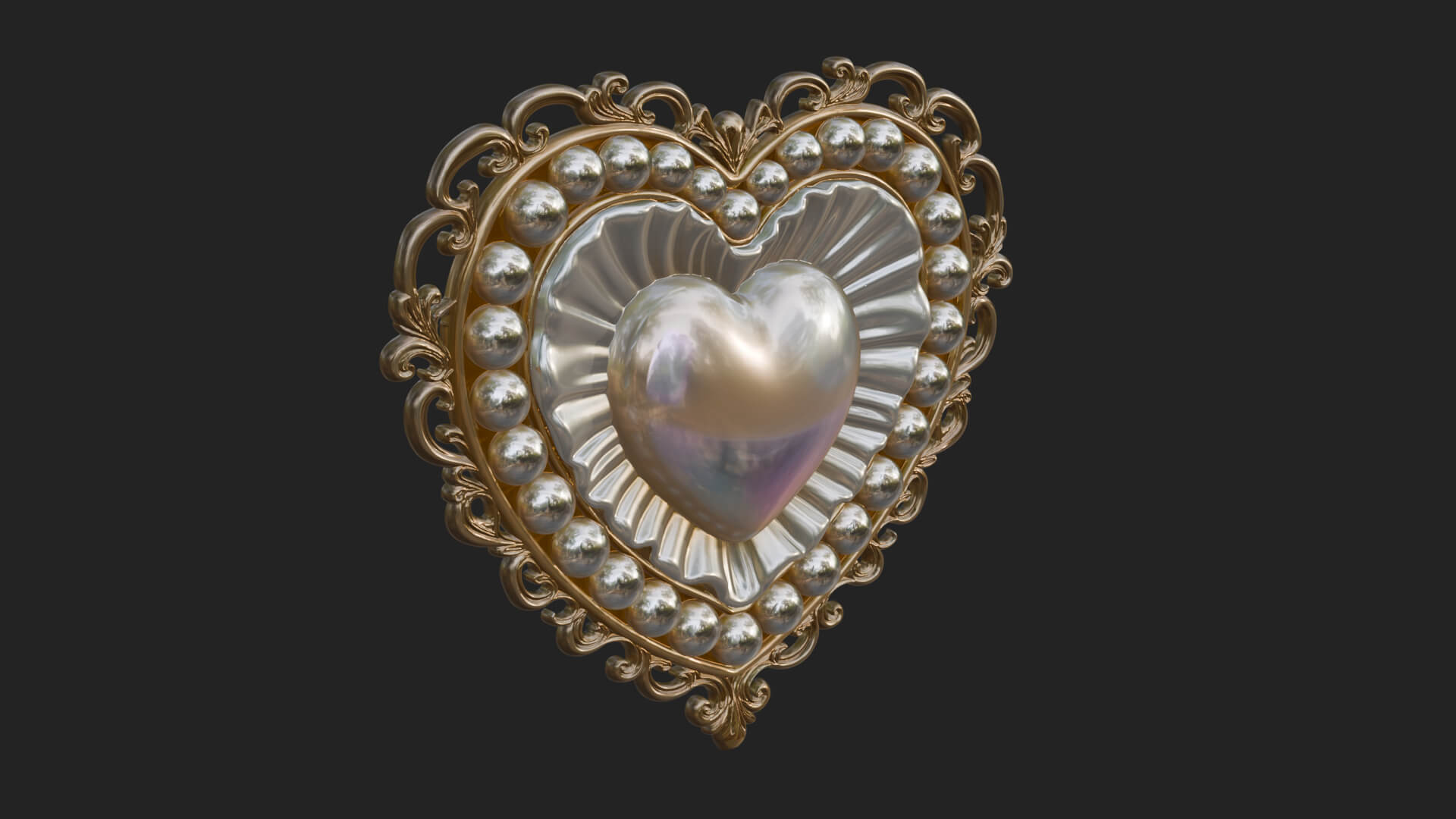 Pearl Centered Heart Frame Ornament Design 2 3D Print 3D Model
