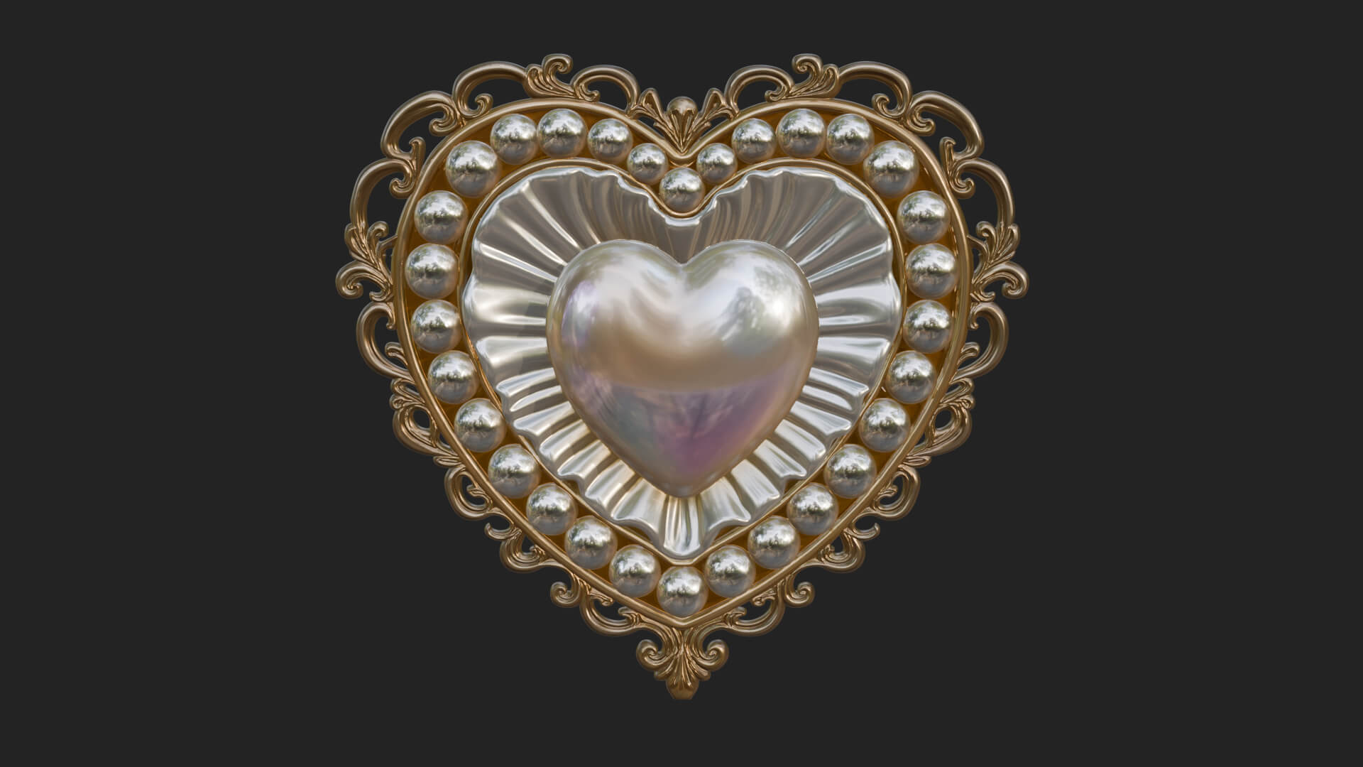Pearl Centered Heart Frame Ornament Design 2 3D Print 3D Model