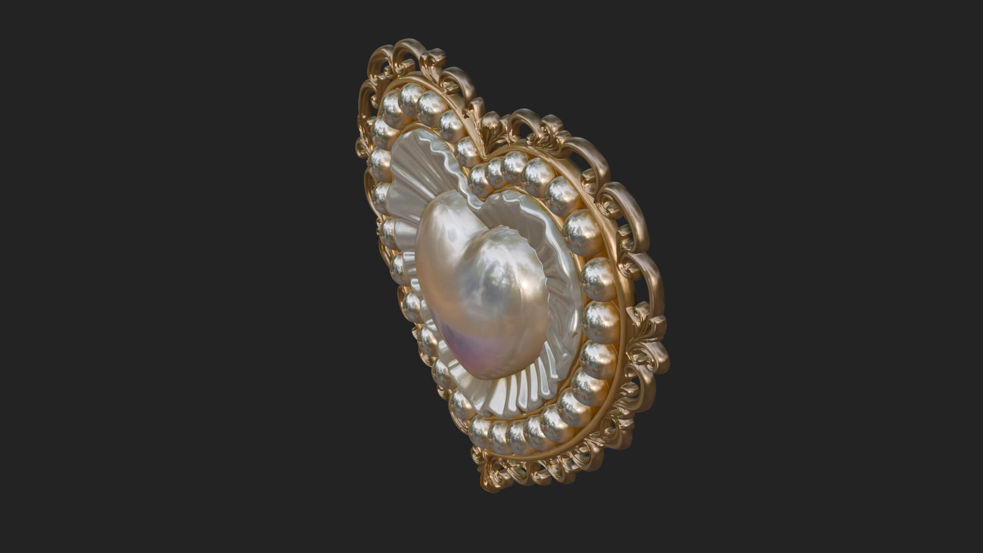 Pearl Centered Heart Frame Ornament Design 2 3D Print 3D Model