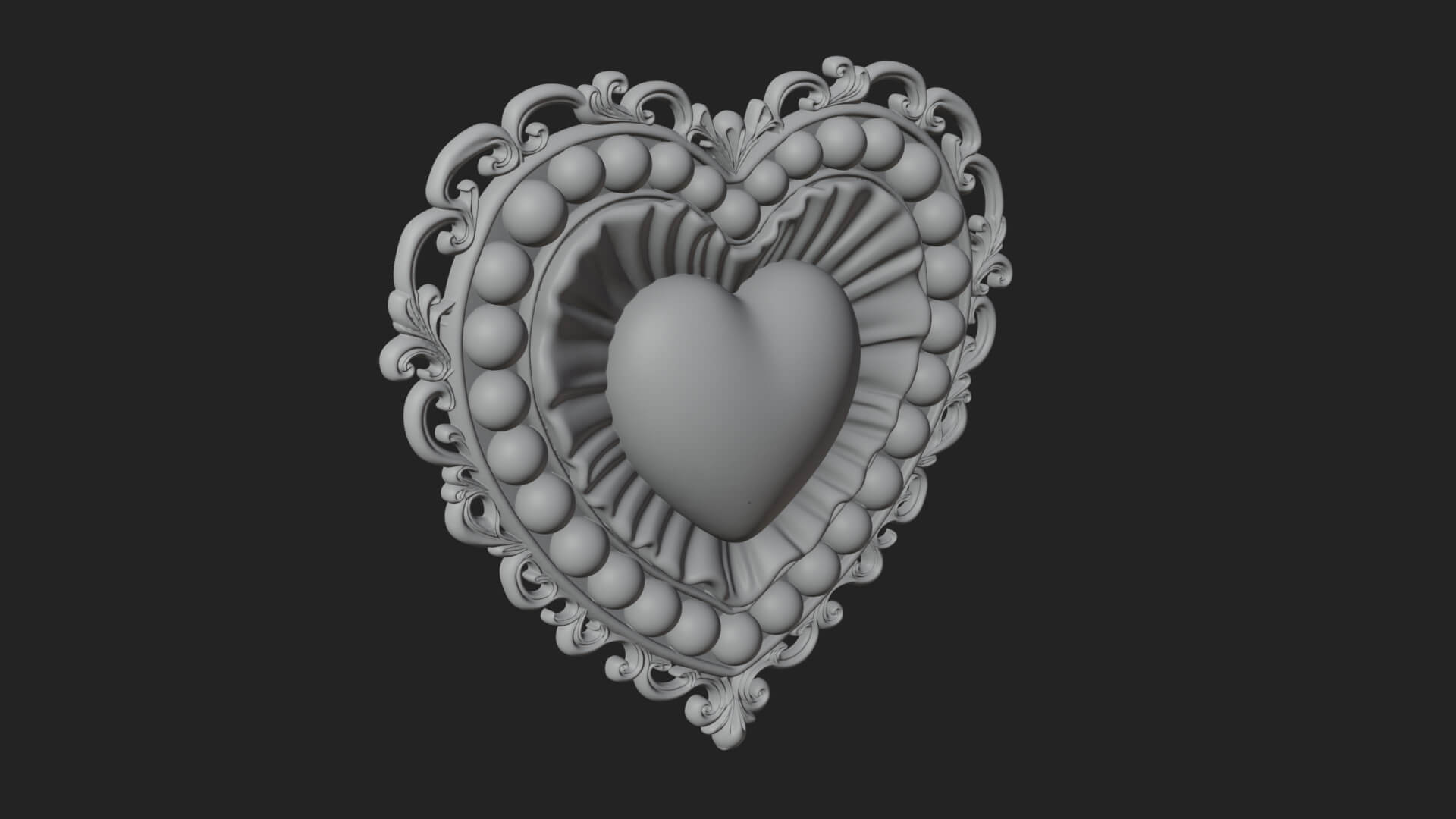 Pearl Centered Heart Frame Ornament Design 2 3D Print 3D Model