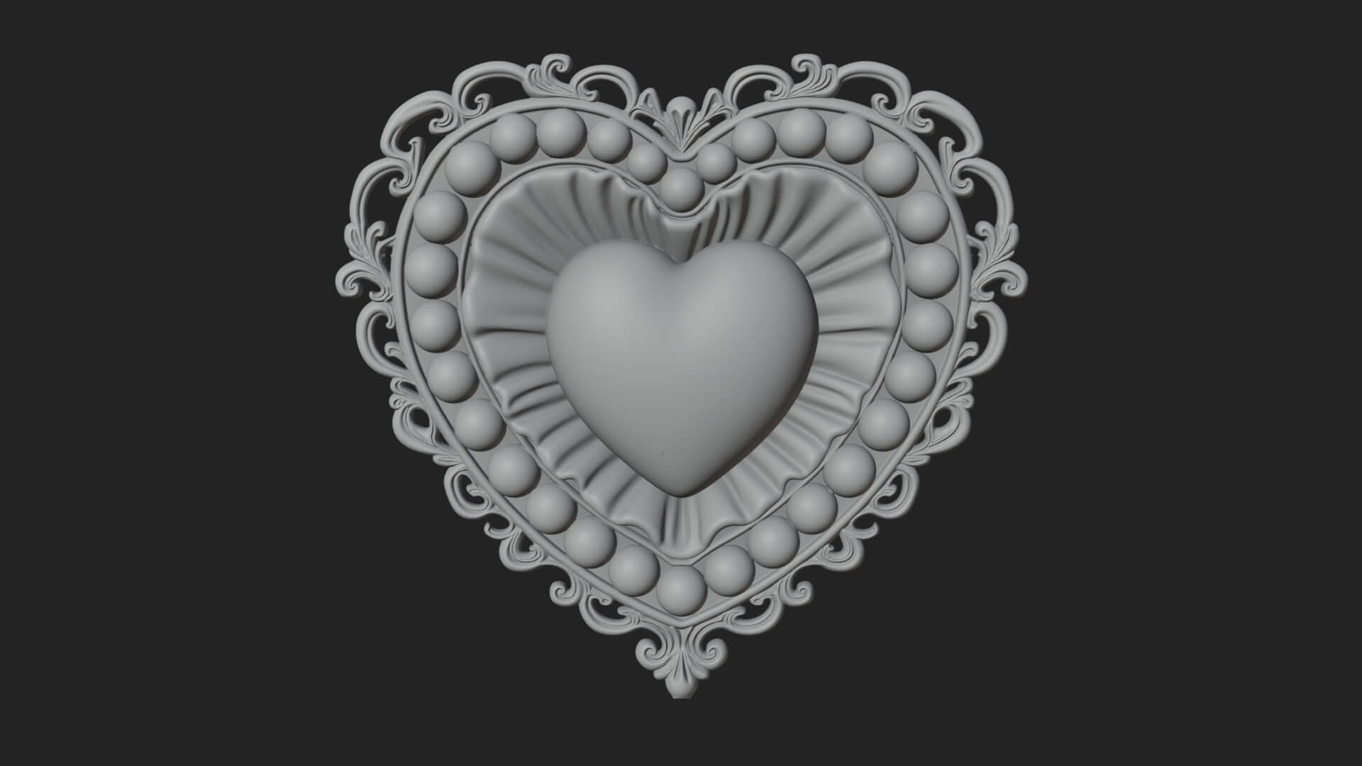 Pearl Centered Heart Frame Ornament Design 2 3D Print 3D Model