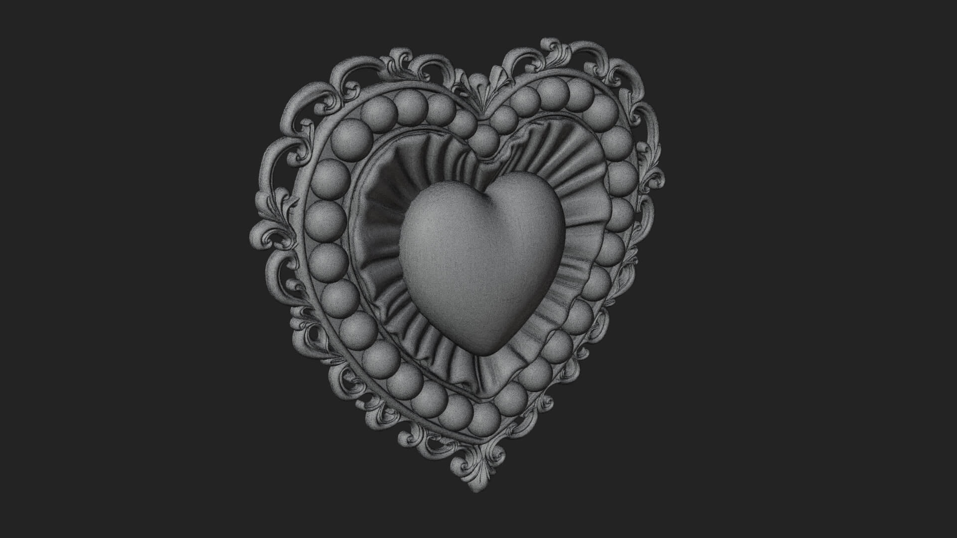Pearl Centered Heart Frame Ornament Design 2 3D Print 3D Model