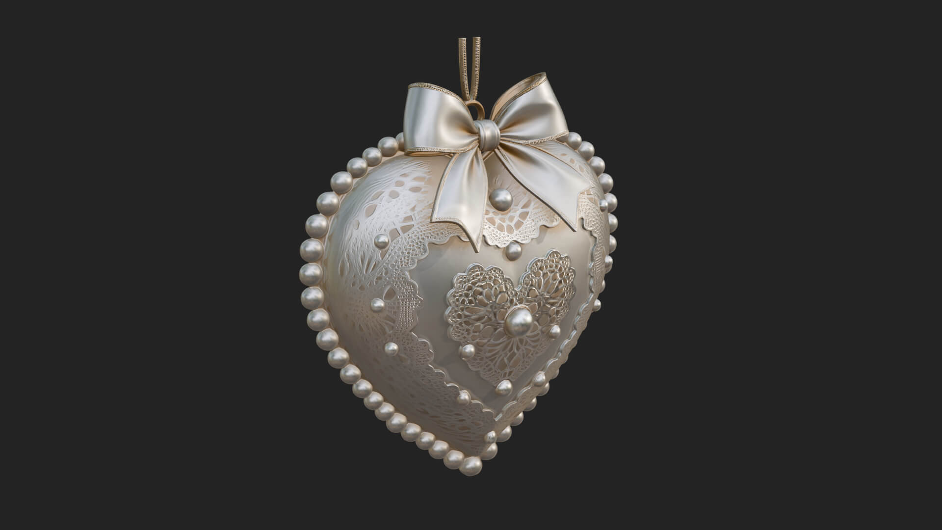 Pearl Trimmed Lace Heart Ornament Design 1 3D Print Model 3D Model