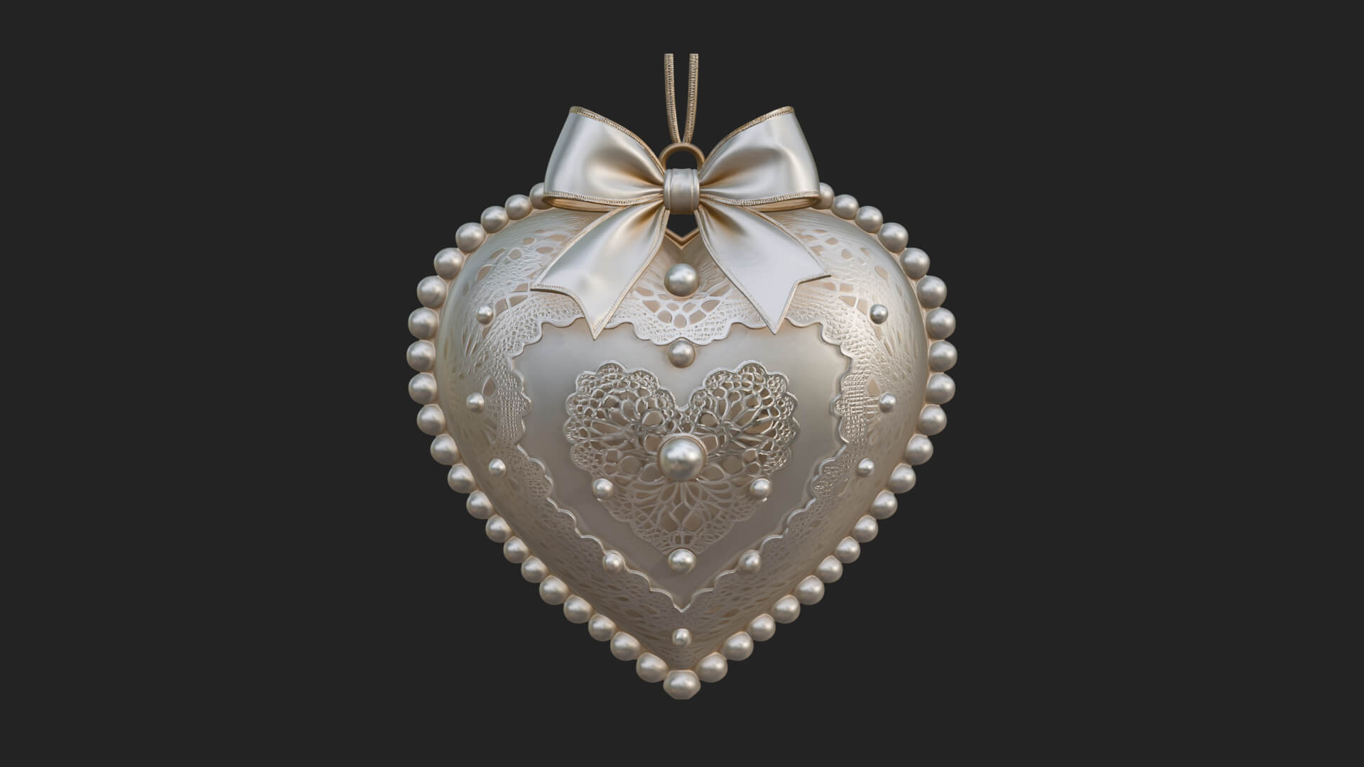 Pearl Trimmed Lace Heart Ornament Design 1 3D Print Model 3D Model