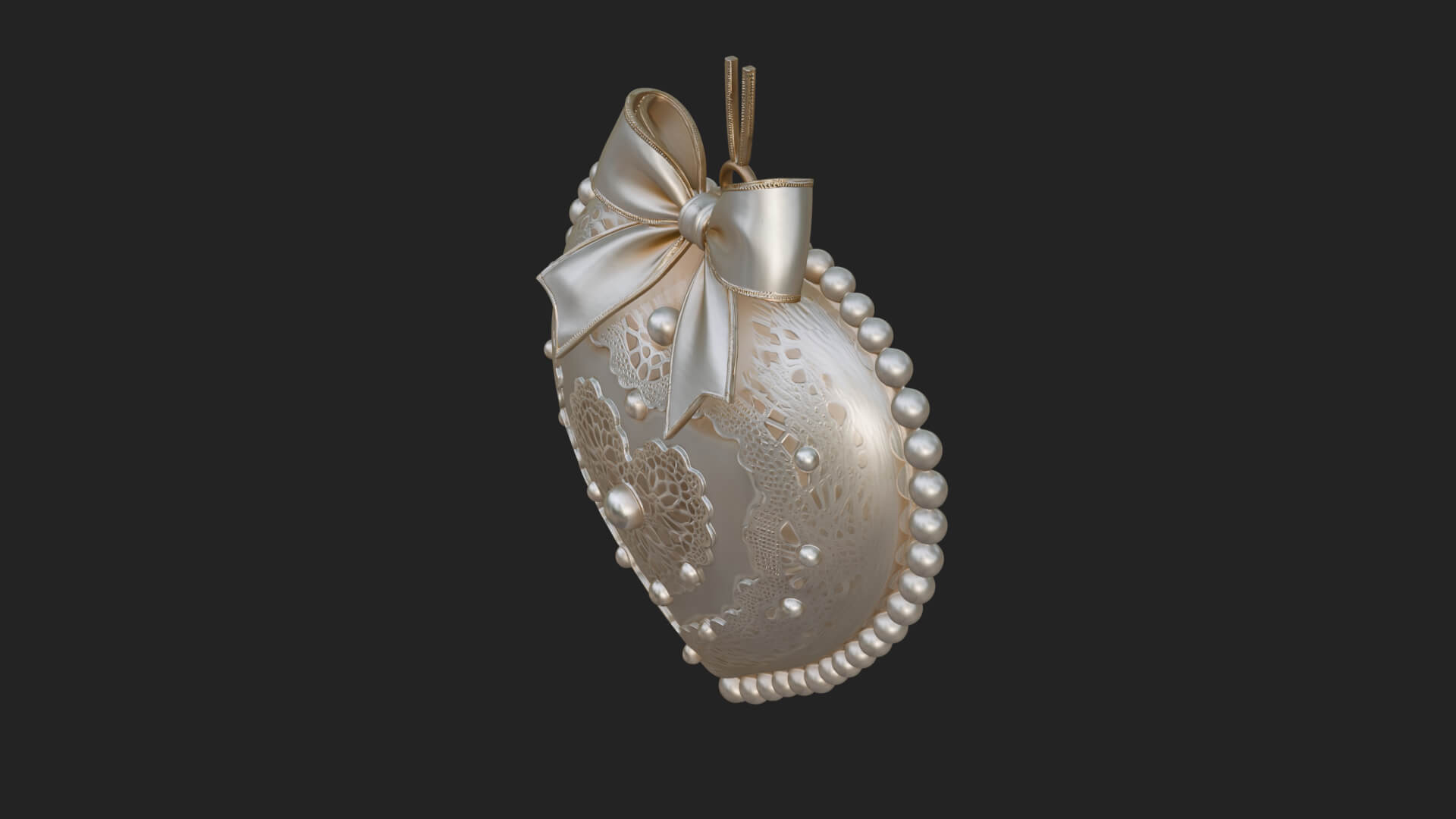Pearl Trimmed Lace Heart Ornament Design 1 3D Print Model 3D Model