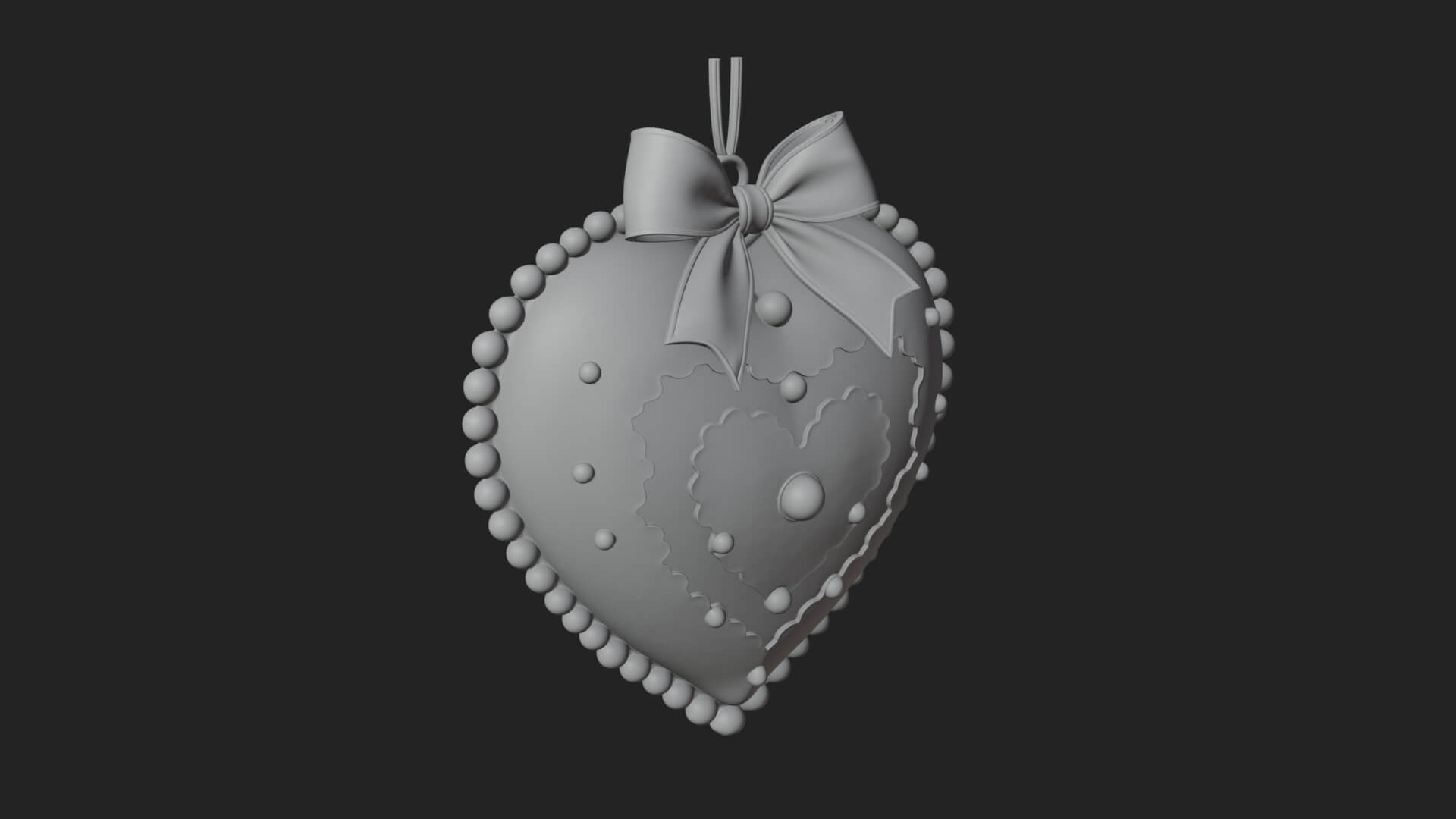 Pearl Trimmed Lace Heart Ornament Design 1 3D Print Model 3D Model