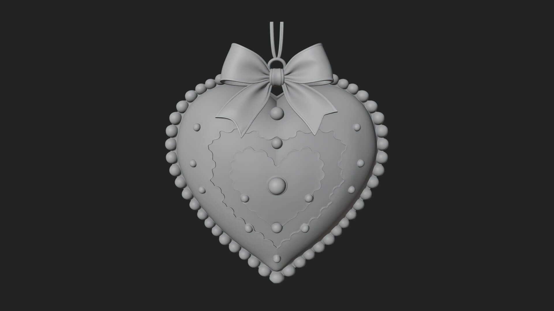 Pearl Trimmed Lace Heart Ornament Design 1 3D Print Model 3D Model