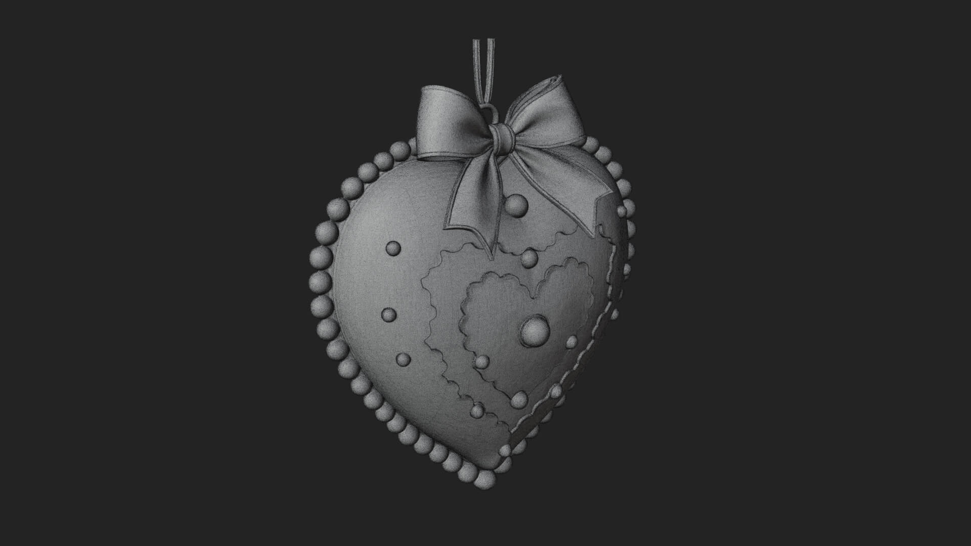 Pearl Trimmed Lace Heart Ornament Design 1 3D Print Model 3D Model