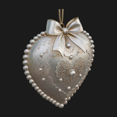 Pearl Trimmed Lace Heart Ornament Design 1 3D Print Model