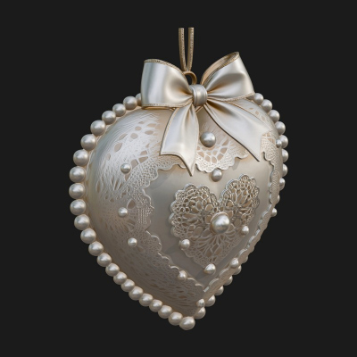 Pearl Trimmed Lace Heart Ornament Design 1 3D Print Model