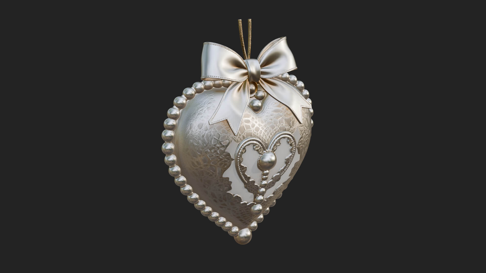 Pearl Trimmed Lace Heart Ornament Design 2 3D Print Model 3D Model