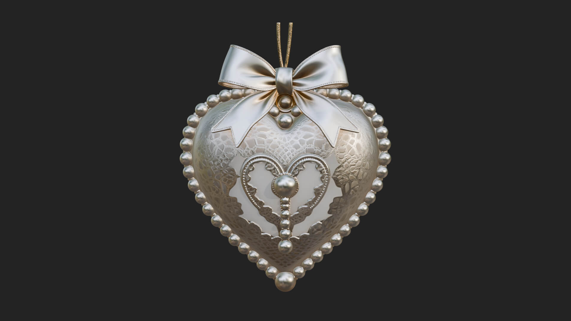 Pearl Trimmed Lace Heart Ornament Design 2 3D Print Model 3D Model