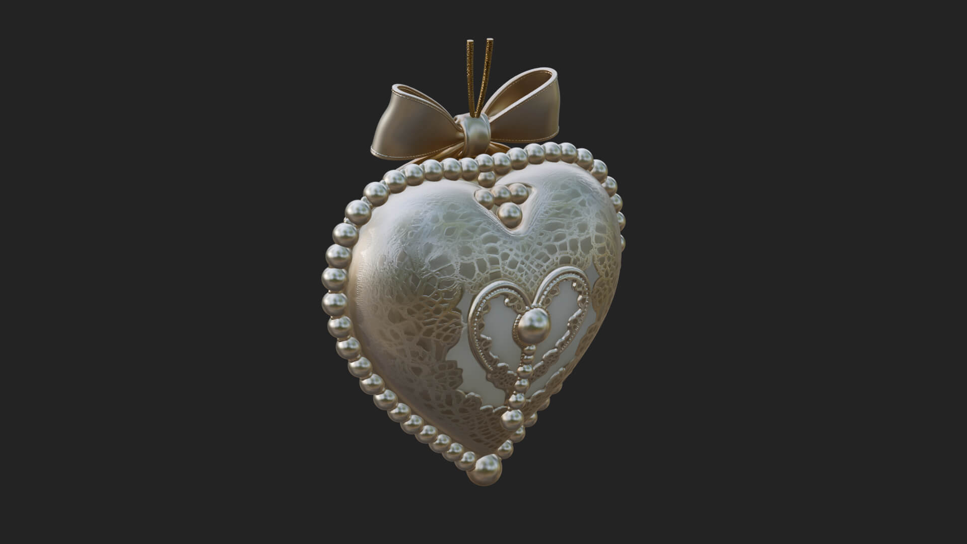 Pearl Trimmed Lace Heart Ornament Design 2 3D Print Model 3D Model