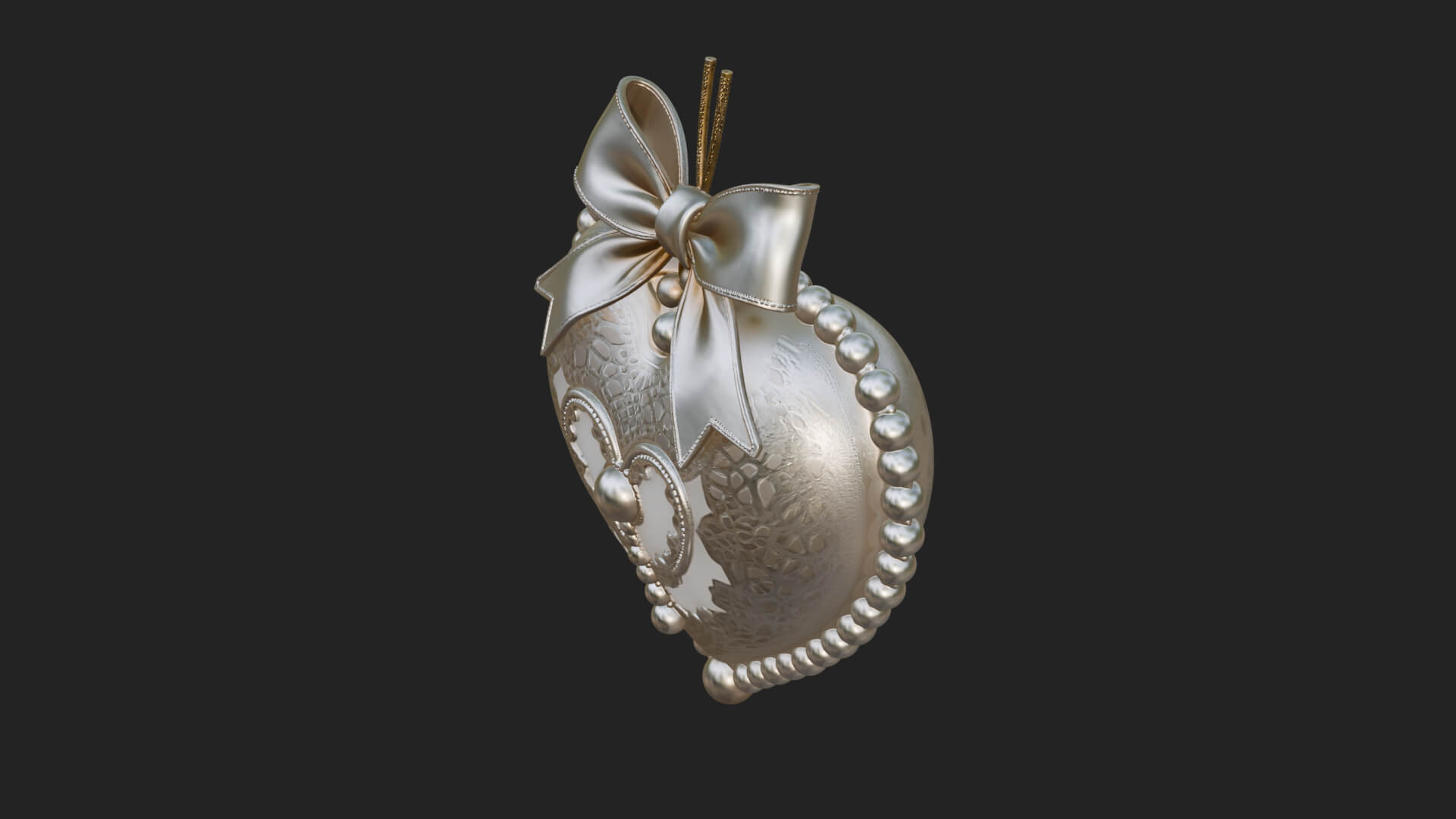 Pearl Trimmed Lace Heart Ornament Design 2 3D Print Model 3D Model