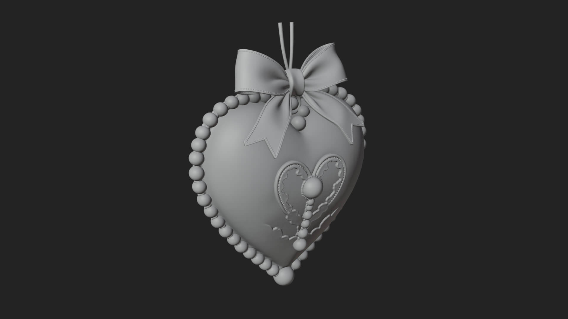 Pearl Trimmed Lace Heart Ornament Design 2 3D Print Model 3D Model