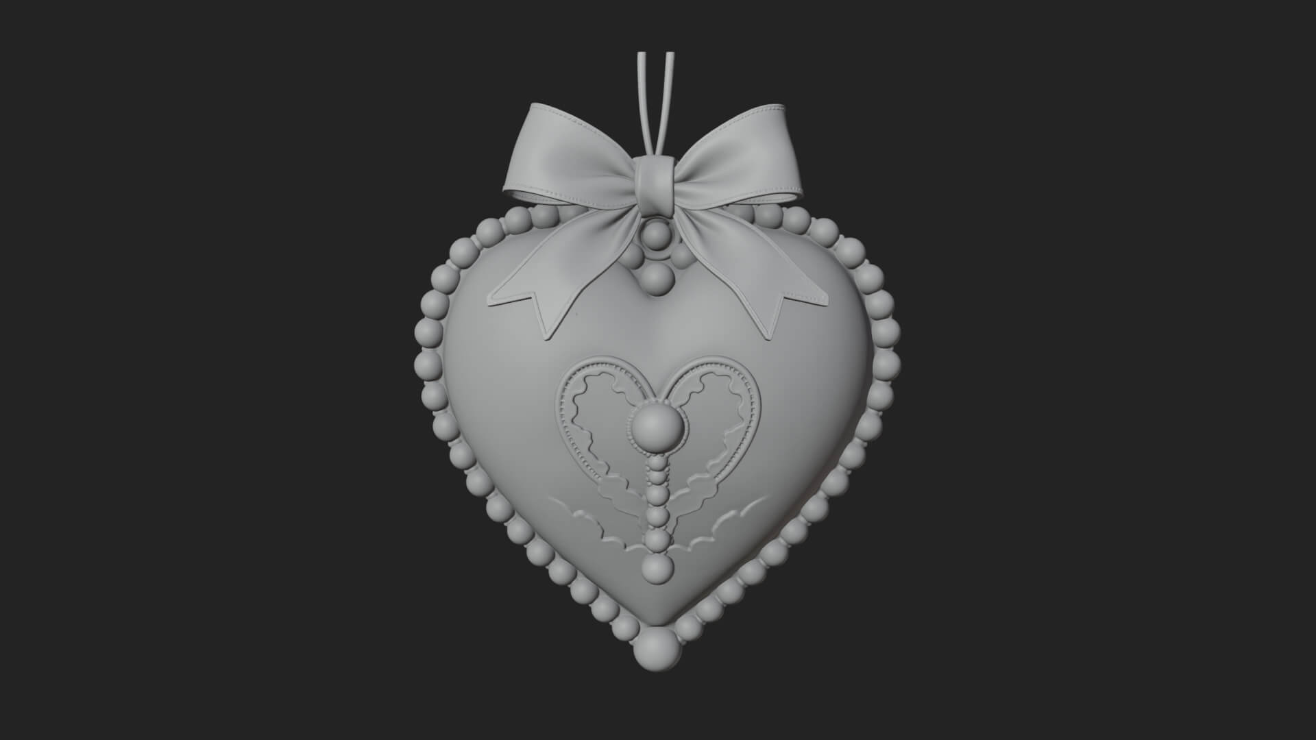 Pearl Trimmed Lace Heart Ornament Design 2 3D Print Model 3D Model