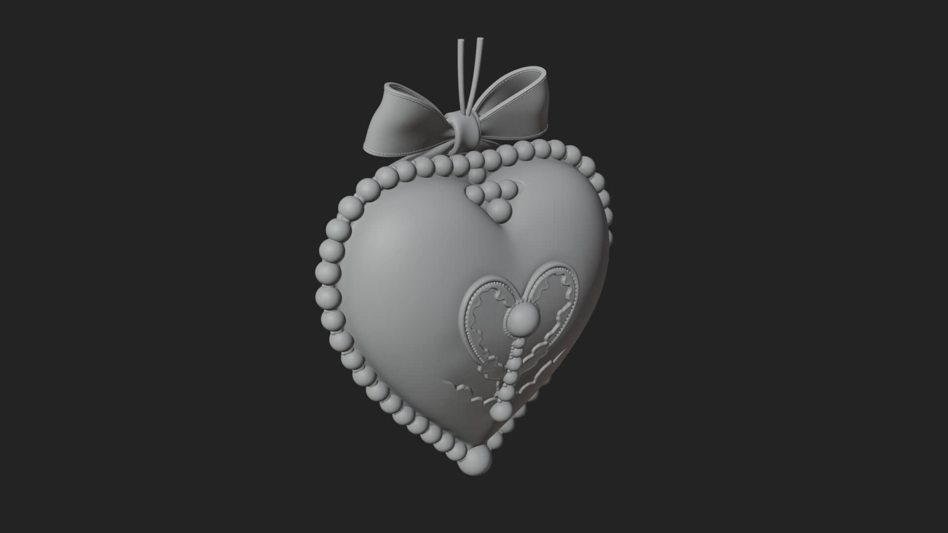 Pearl Trimmed Lace Heart Ornament Design 2 3D Print Model 3D Model