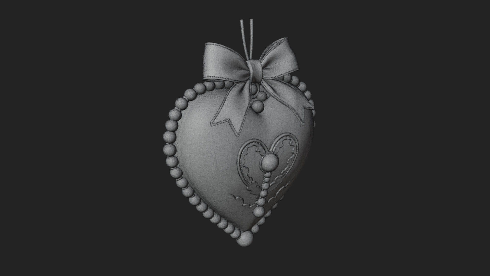 Pearl Trimmed Lace Heart Ornament Design 2 3D Print Model 3D Model