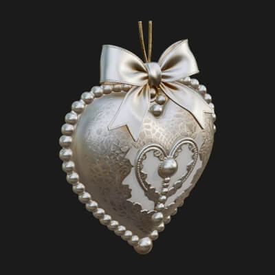 Pearl Trimmed Lace Heart Ornament Design 2 3D Print Model