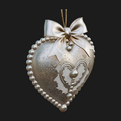 Pearl Trimmed Lace Heart Ornament Design 2 3D Print Model