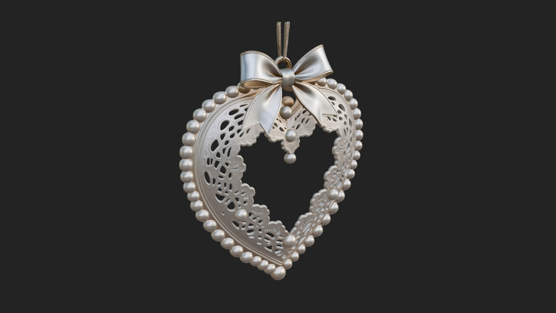 Pearl Trimmed Lace Heart Ornament Design 3 3D Print Model 3D Model
