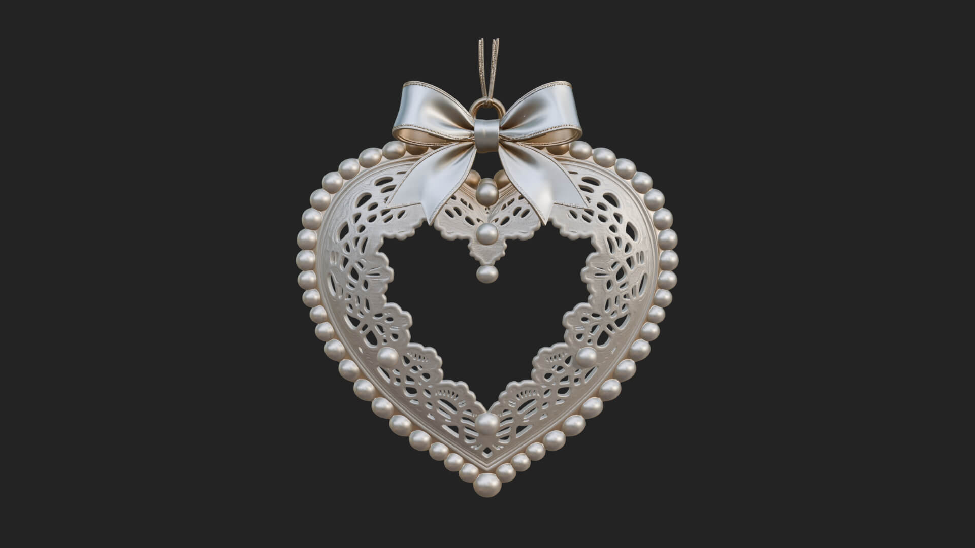 Pearl Trimmed Lace Heart Ornament Design 3 3D Print Model 3D Model