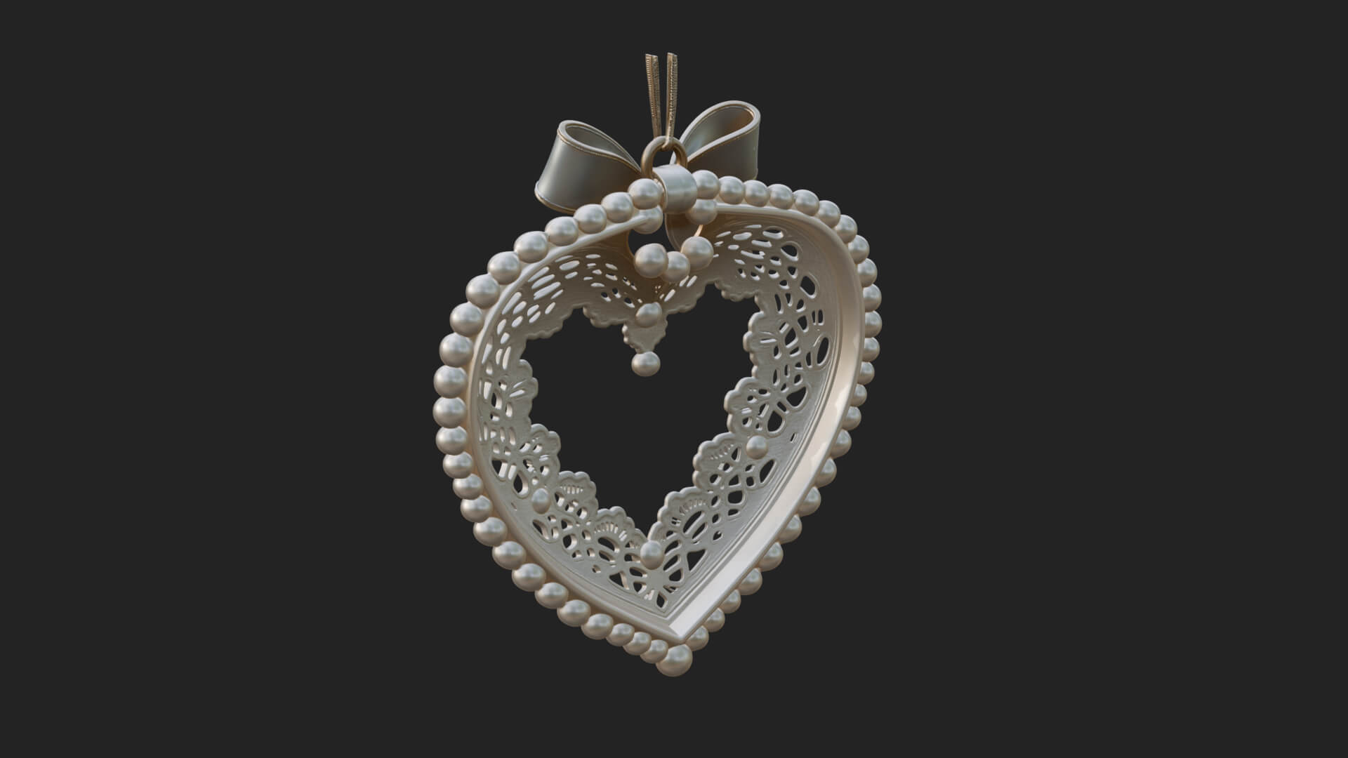 Pearl Trimmed Lace Heart Ornament Design 3 3D Print Model 3D Model