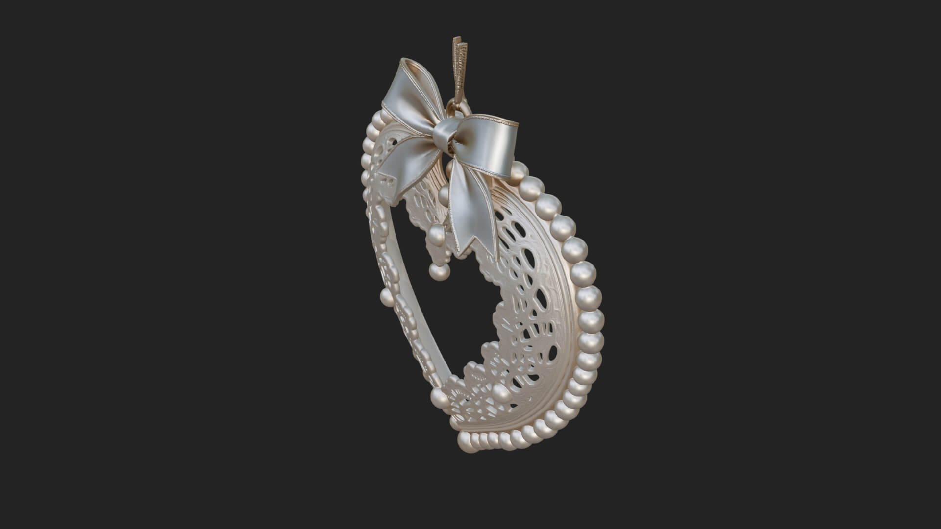 Pearl Trimmed Lace Heart Ornament Design 3 3D Print Model 3D Model