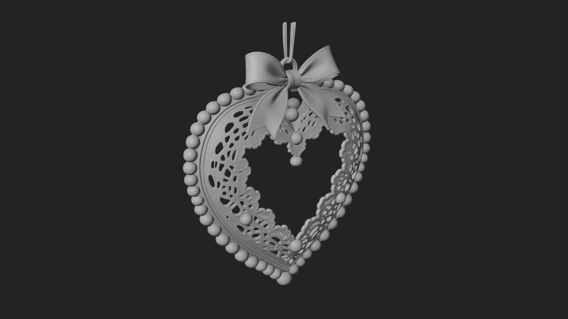 Pearl Trimmed Lace Heart Ornament Design 3 3D Print Model 3D Model