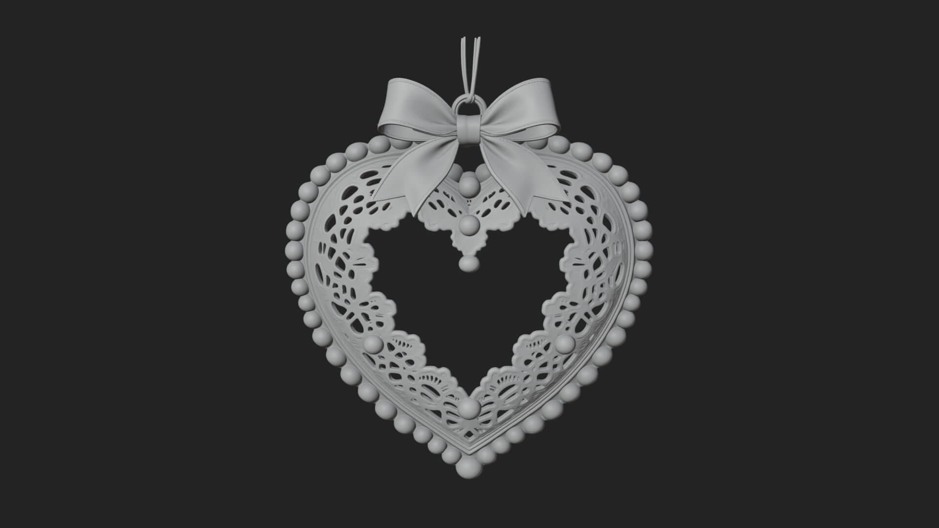 Pearl Trimmed Lace Heart Ornament Design 3 3D Print Model 3D Model