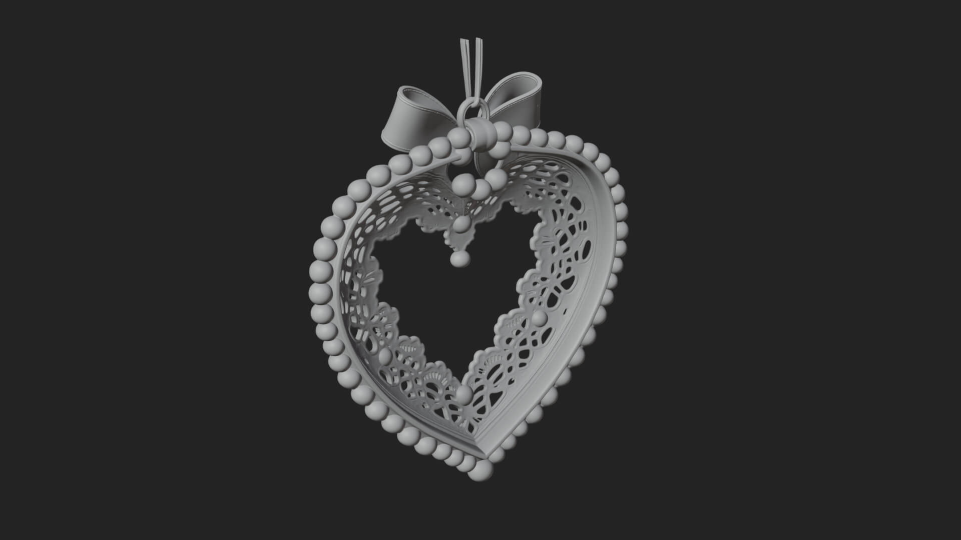 Pearl Trimmed Lace Heart Ornament Design 3 3D Print Model 3D Model