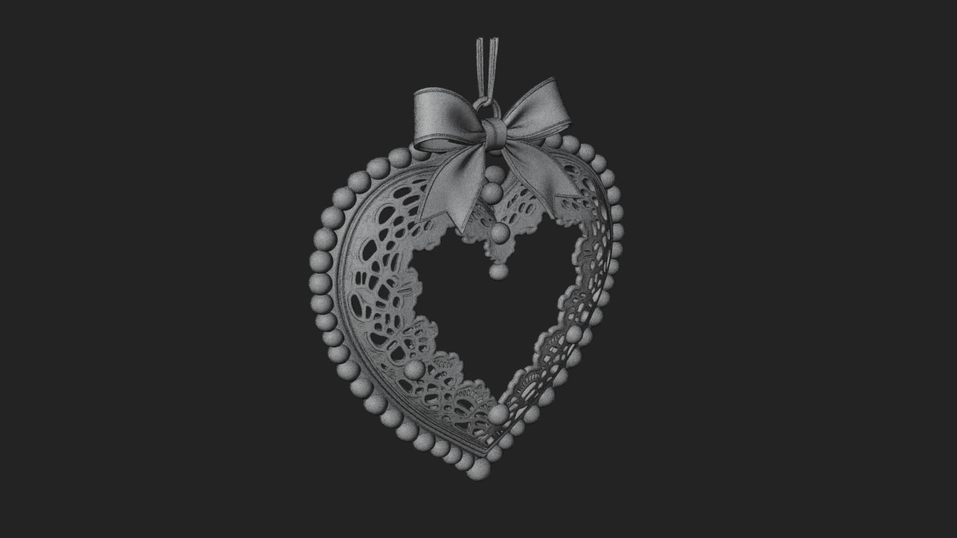 Pearl Trimmed Lace Heart Ornament Design 3 3D Print Model 3D Model