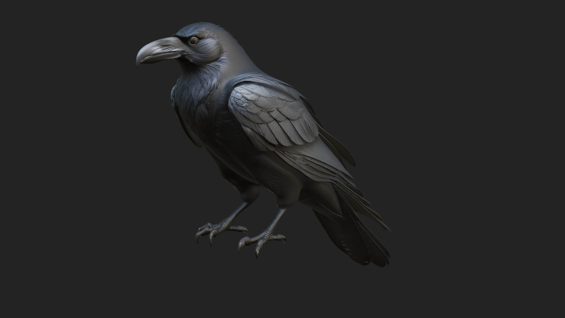 Perched Raven Bird Statue Design 1 3D Print Model 3D Model