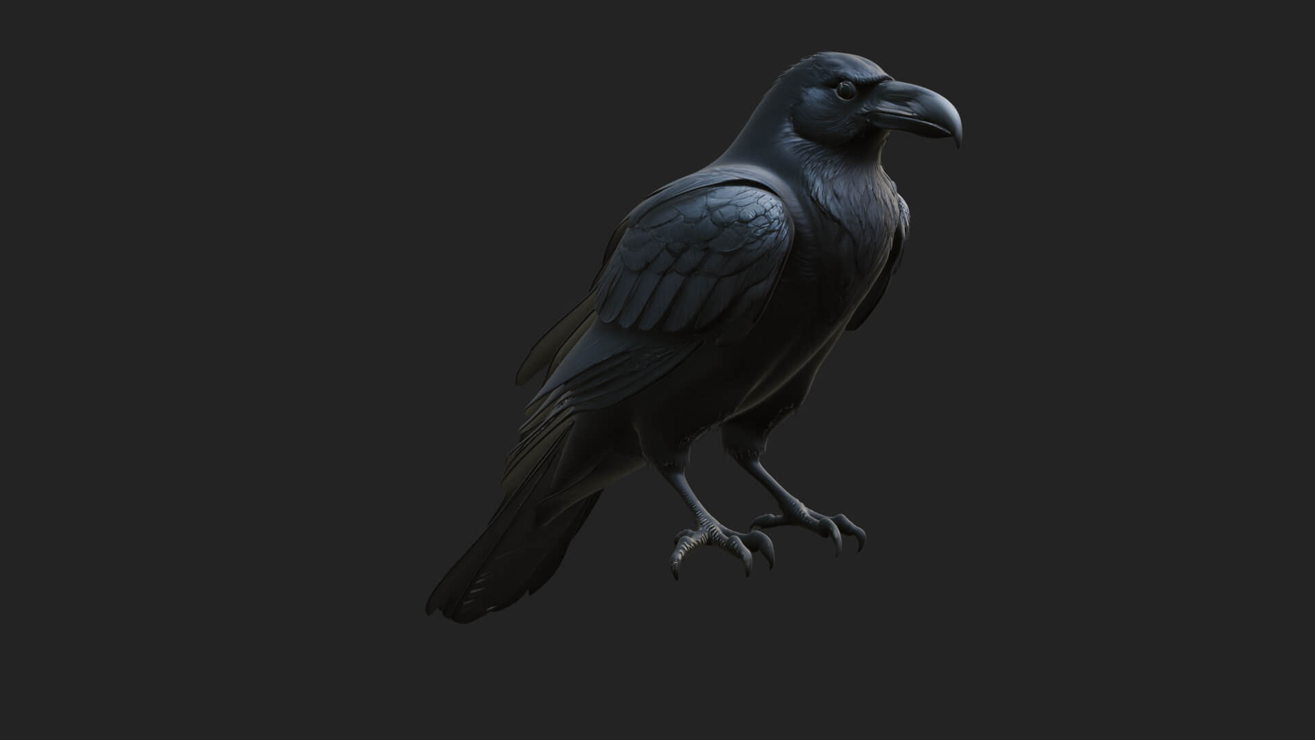 Perched Raven Bird Statue Design 1 3D Print Model 3D Model
