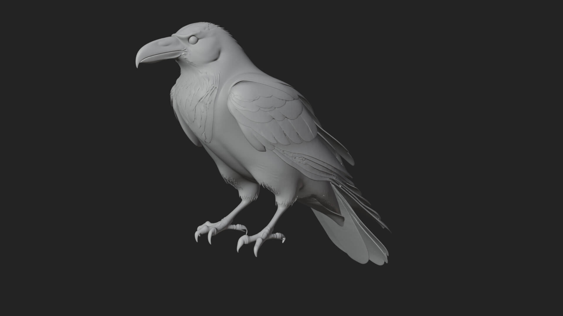Perched Raven Bird Statue Design 1 3D Print Model 3D Model