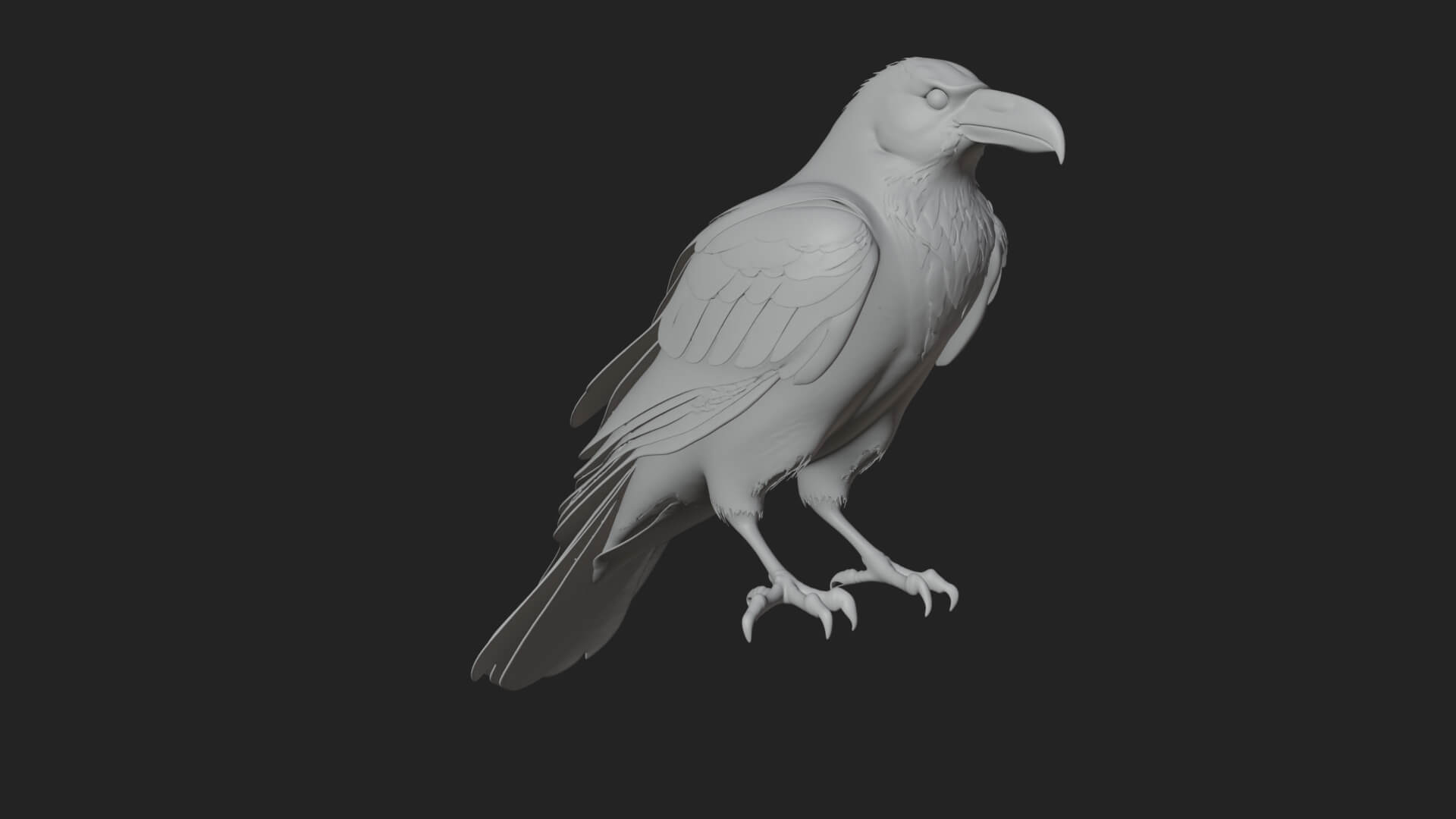 Perched Raven Bird Statue Design 1 3D Print Model 3D Model